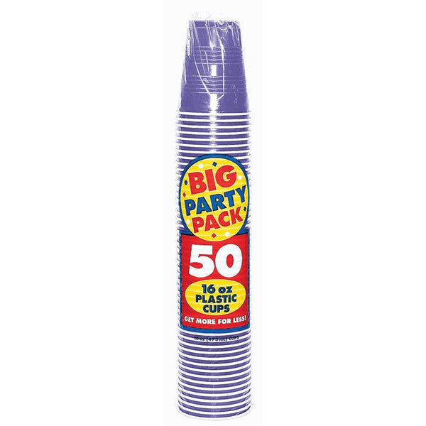 Amscan Big Party Pack 50 Count Plastic Cups, 16-Ounce, New Purple