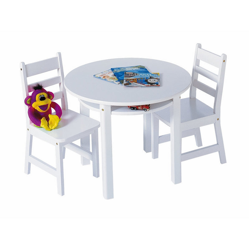 Lipper International 524W Child's Round Table with Shelf and 2 Chairs, White