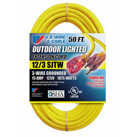 US Wire 74050 12/3 50-Foot SJTW Yellow Heavy Duty Lighted Plug Extension Cord