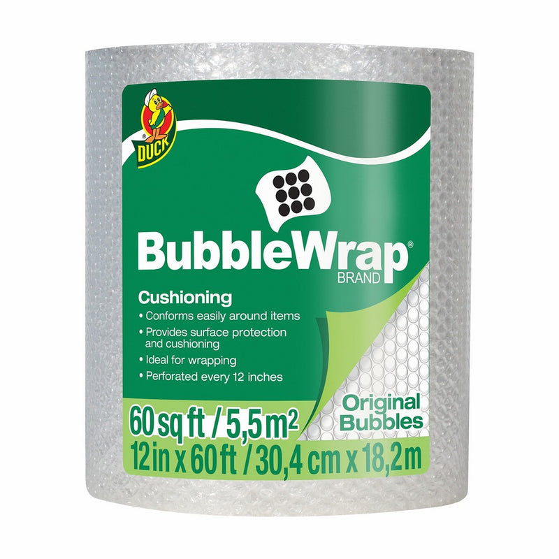 Duck Brand Bubble Wrap Roll, 3/16" Original Bubble Cushioning, 12" x 60', Perforated Every 12" (1061835)