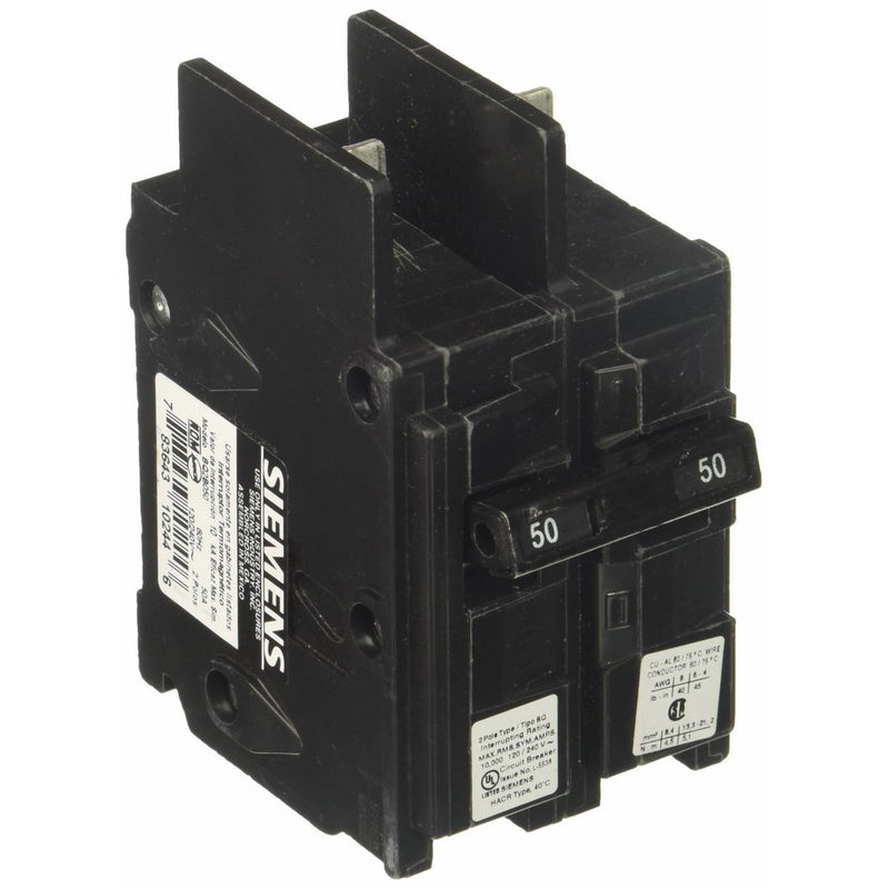 Siemens BQ2B050 50-Amp Double Pole 120/240-Volt 10KAIC Lug In/Lug Out Breaker