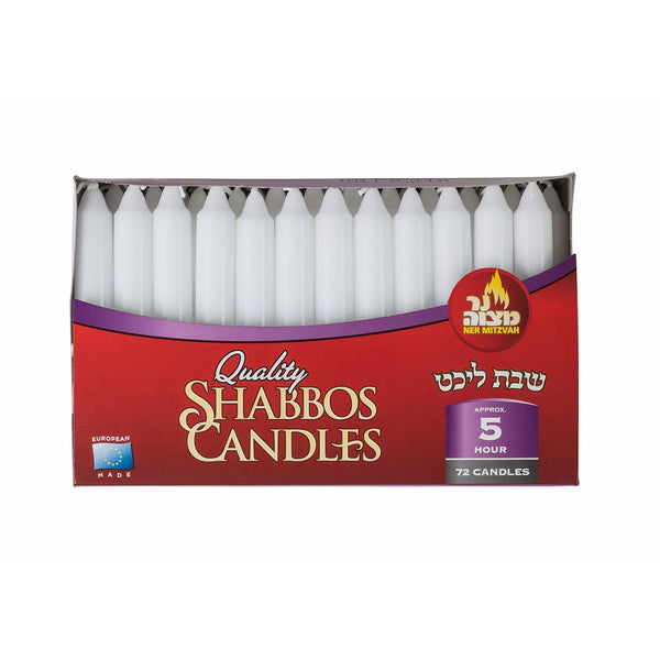 Ner Mitzvah Classic White Taper Candles - 72 Bulk Pack - For Shabbat, Dinner Tables, Restaurants, Ceremonies and Emergency - 5 Hour Burn Time - by