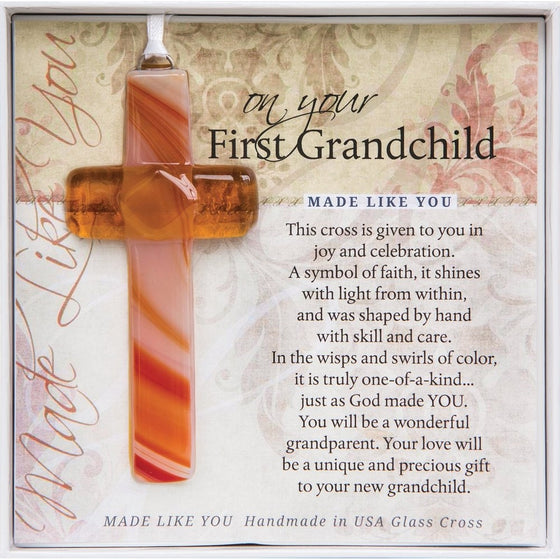 On Your First Grandchild Keepsake Glass Cross Gift for New Grandparents