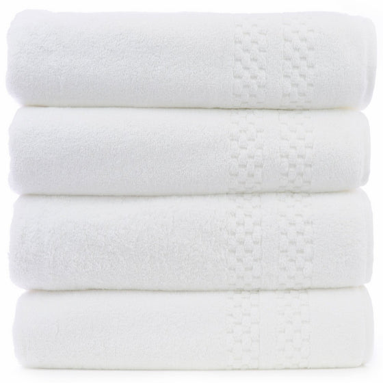 Chakir Turkish Linens Checkered Pattern Turkish Cotton White Bath Towel (Set of 4)