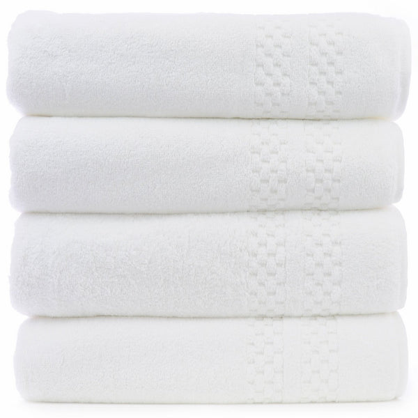 Chakir Turkish Linens Checkered Pattern Turkish Cotton White Bath Towel (Set of 4)