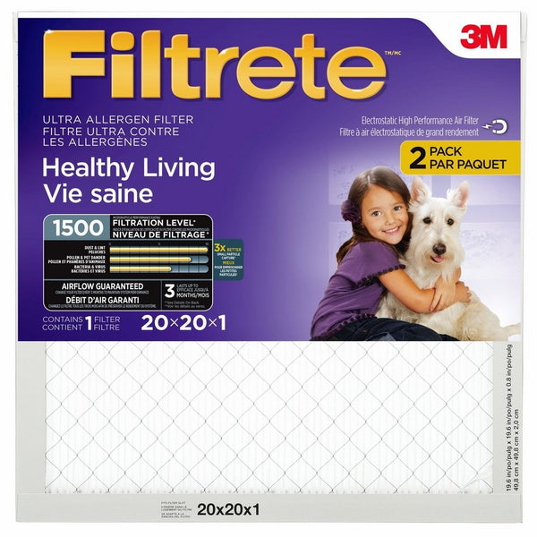 Filtrete Healthy Living Ultra Allergen Reduction HVAC Air Filter, MPR 1500, 20 x 20 x 1, 2-Pack