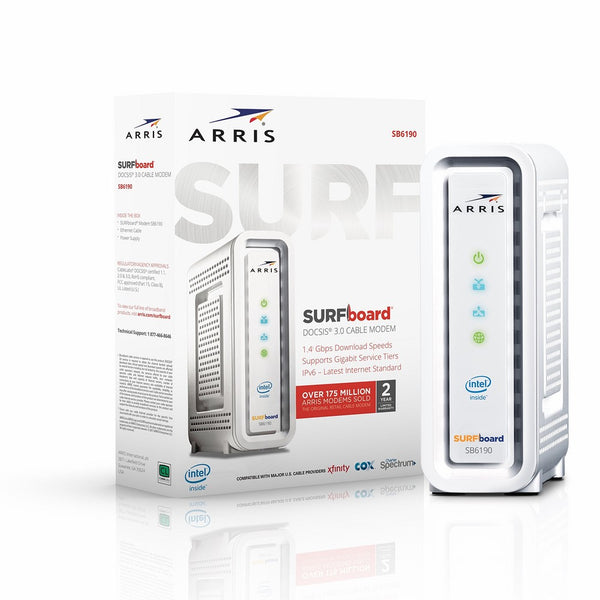 ARRIS SURFboard SB6190 32x8 DOCSIS 3.0 Cable Modem - Retail Packaging - White