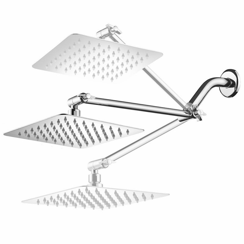 HotelSpa Giant 10" Stainless Steel Rainfall Square Showerhead with Solid Brass Adjustable Extension Arm