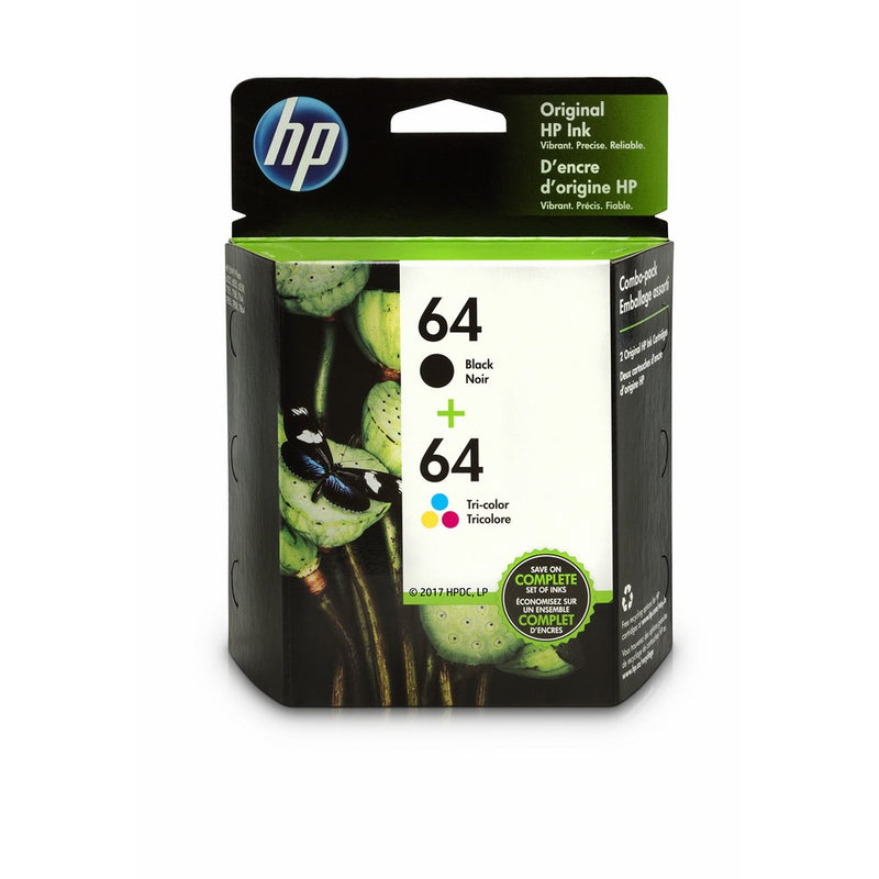 HP 64 Black & Tri-Color Original Ink Cartridges, 2 Cartridges (N9J90AN, N9J89AN) for HP ENVY Photo 6252 6255 6258 7155 7158 7164 7855 7858 7864 HP ENVY 5542