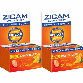 Zicam Cold Remedy RapidMelts Citrus Flavor Quick Dissolve Tablets, 25 Count (Pack of 2), Homeopathic Pre-Cold Medicine for Shortening Colds