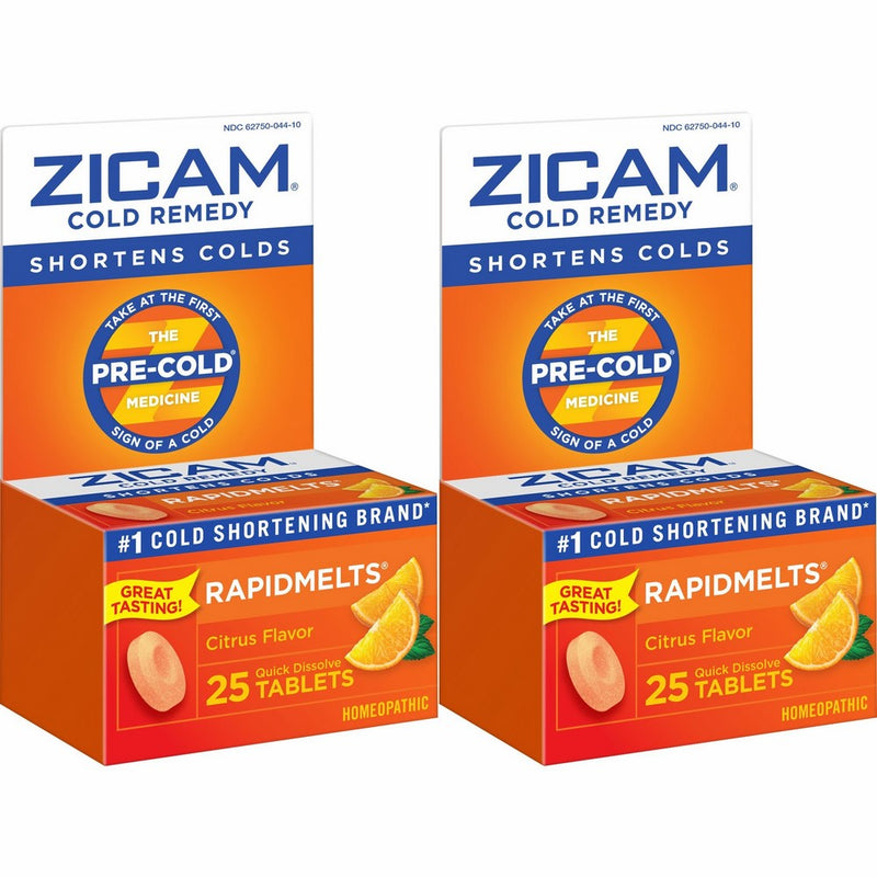 Zicam Cold Remedy RapidMelts Citrus Flavor Quick Dissolve Tablets, 25 Count (Pack of 2), Homeopathic Pre-Cold Medicine for Shortening Colds