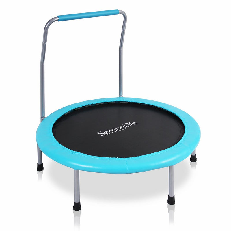 SereneLife Portable & Foldable Trampoline - 36” dia Springfree Rebounder Jumping Mat Safe for Kid w/Padded Frame Cover and Handlebar and Carry Bag - SLELT367