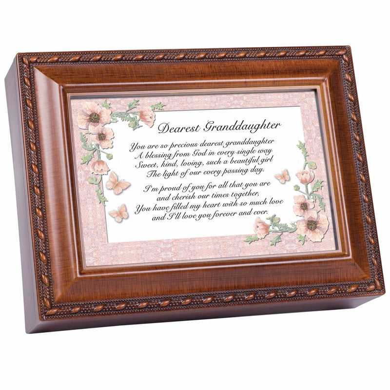 Cottage Garden Dearest Granddaughter Woodgrain Music Box Plays Light Up My Life