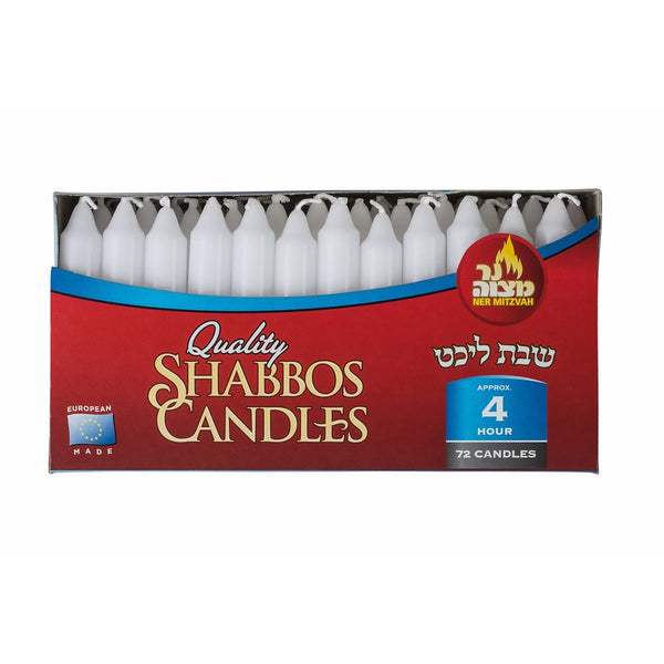 Classic White Taper Candles - 72 Bulk Pack - For Shabbat, Dinner Tables, Restaurants, Ceremonies and Emergency - 4 Hour Burn Time - by Ner Mitzvah