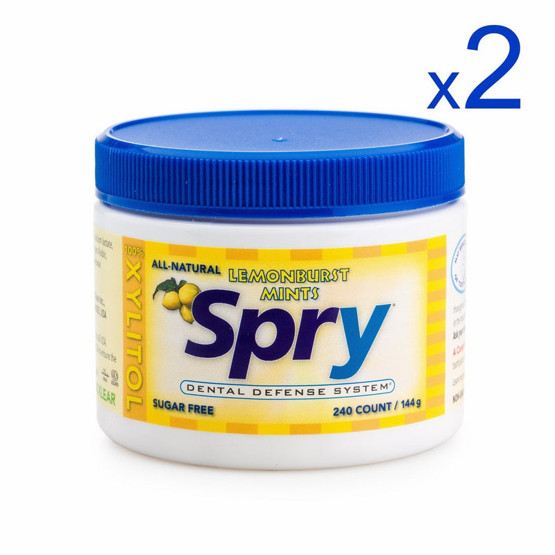 Spry Xylitol Mints, Lemon Burst, 240 Pieces (2 Pack) - Breath Mints That Promote Oral Health, Increase Saliva Production, and Stop Bad Breath