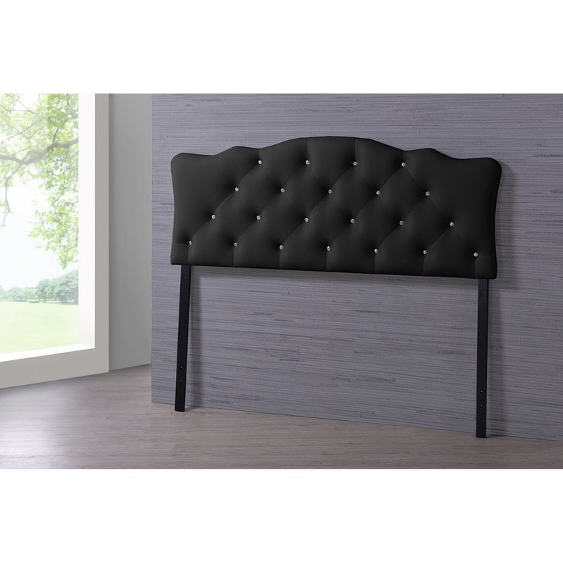 Wholesale Interiors Baxton Studio Rita Modern and Contemporary Faux Leather Upholstered Button-Tufted Scalloped Headboard, Queen, Black