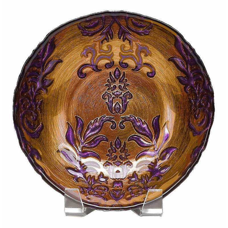 Red Pomegranate Damask Salad Plate Copper Purple 8.5-Inch