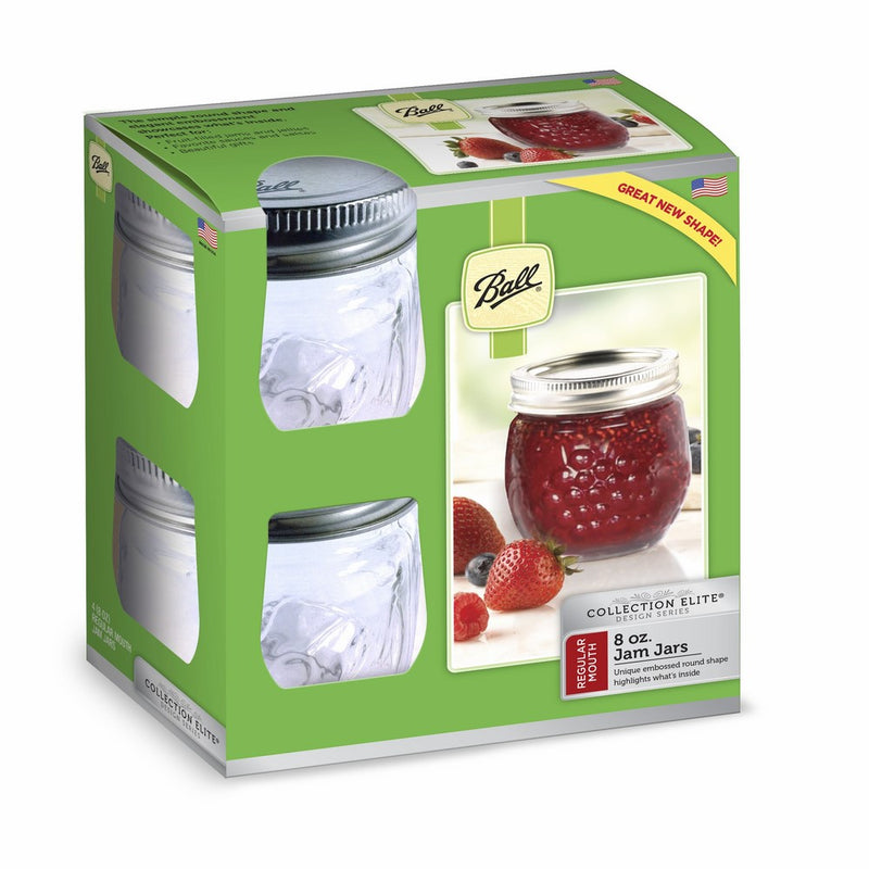 Ball Jelly Elite Collection Jam Jar (4 Pack), 8 oz, Clear