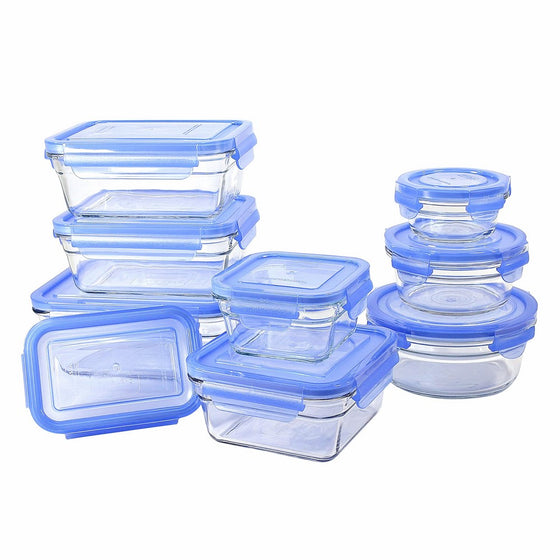 Glasslock 18 Piece Oven Safe Assortment Set, Blue