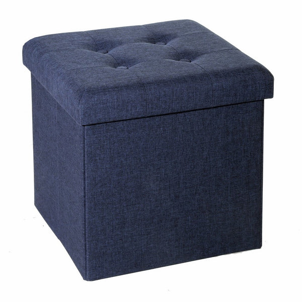 Seville Classics Foldable Tufted Storage Ottoman, Midnight Blue