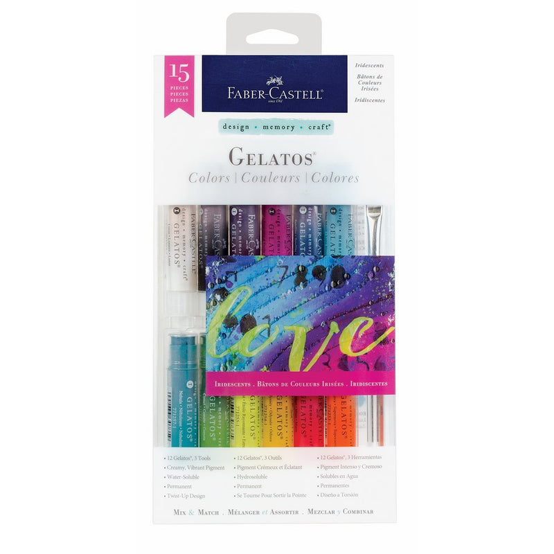 Faber Castell Gelatos Colors Set, Iridescents - Water Soluble Pigment Crayons - 15 Iridescent Colors
