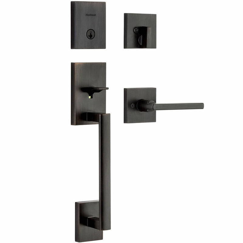 Kwikset 98180-001 San Clemente Single Cylinder Low Profile Handleset with Halifax Lever Featuring Smartkey In Venetian Bronze