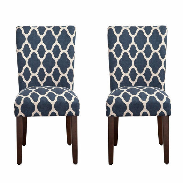 HomePop K6805-F2051 Parsons Classic Dining Chair, Set of 2, Navy and Cream Geometric