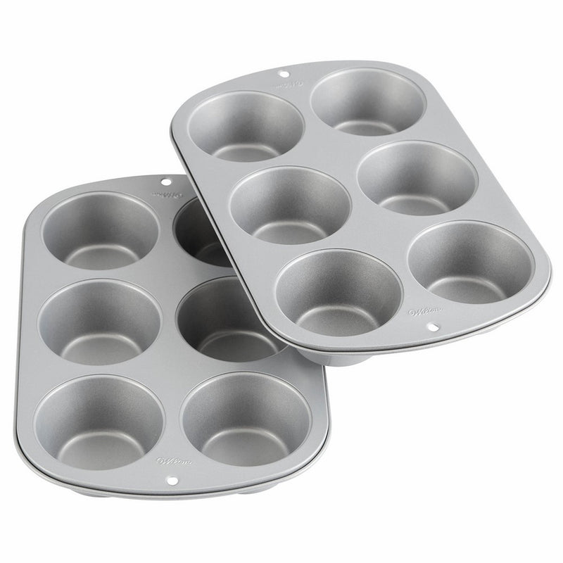 Wilton 2109-6825 Recipe Right Non-Stick 6 Cup Muffin Pan, Multipack of 2 Baking, 2-PACK MULTI JUMBO, Assorted