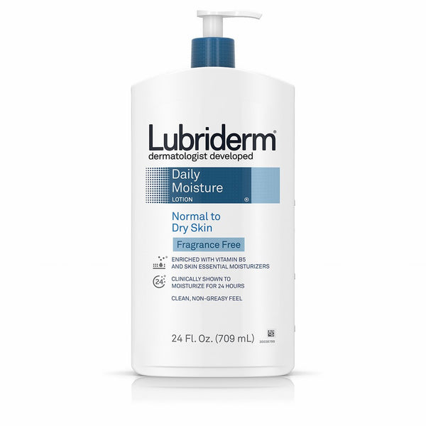 Lubriderm Daily Moisture Hydrating Unscented Body Lotion with Vitamin B5 for Normal to Dry Skin, Non-Greasy and Fragrance-Free Lotion. 24 fl. oz