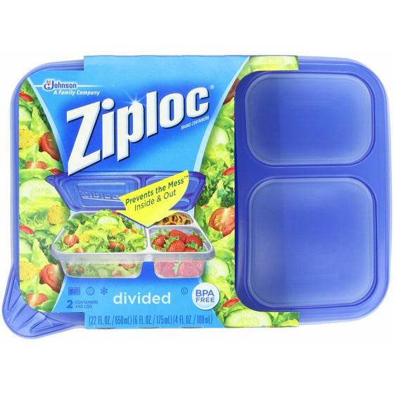 Ziploc Container, Divided Rectangle, 2-Count(Pack of 2)