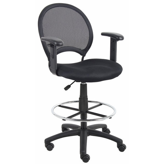 Boss Office Products B16216 Mesh Drafting Stool with Adjustable Arms in Black