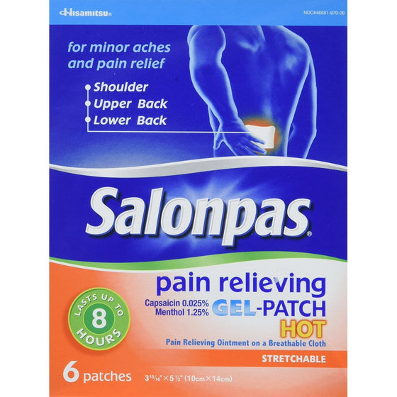 Salonpas Pain Relieving Hot Gel-Patch, Pack of 3 (18 patches total)