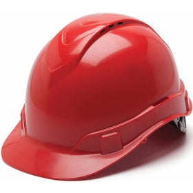 Pyramex Ridgeline Vented Cap Style 4 Pt Ratchet Suspension Hard Hat, Red