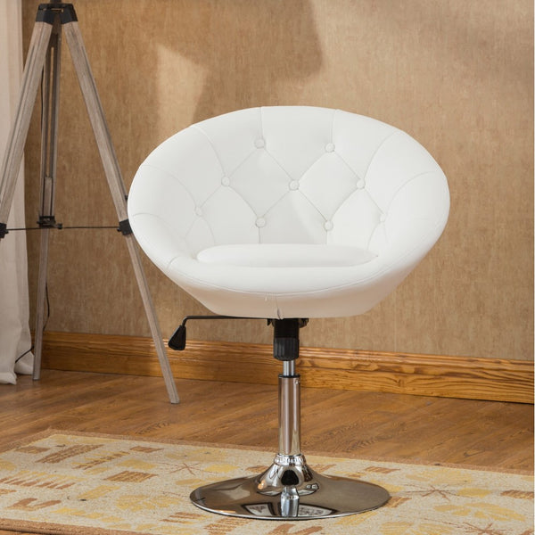 Roundhill Furniture Noas Contemporary Round Tufted Back Tilt Swivel Accent Chair, White