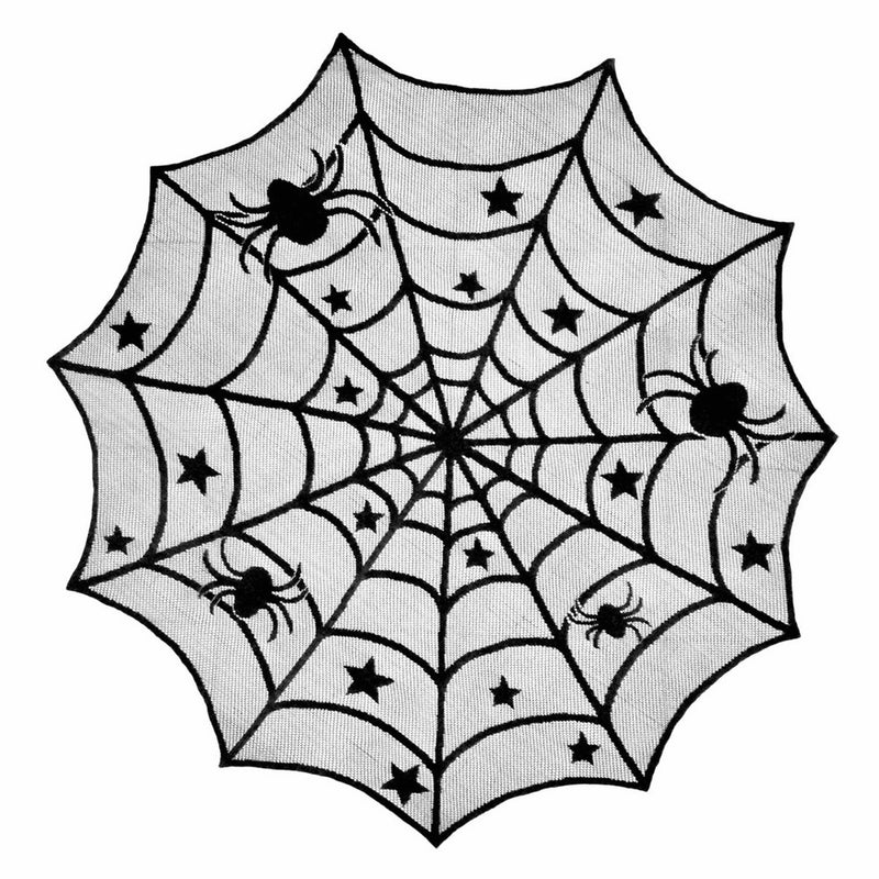 DII 40" Round Polyester Lace Table Topper, Black Spider Web - Perfect for Halloween, Dinner Parties and Scary Movie Nights