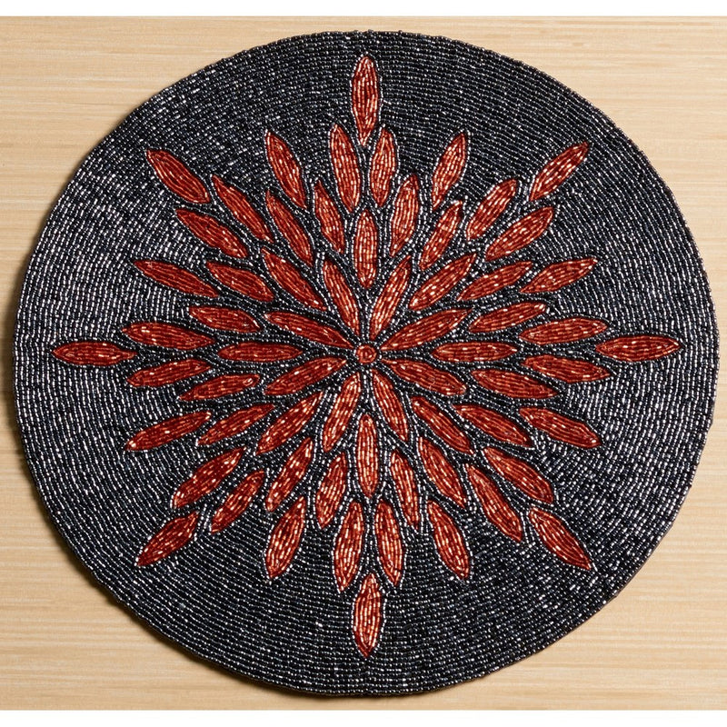 KINDWER Glass Beaded Sunburst Placemat, 15", Grey/Copper