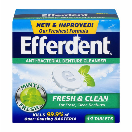 Efferdent Plus Mint Anti-Bacterial Denture Cleanser | 44 tablets | Actively Cleans Between Dentures | Packaging May Vary