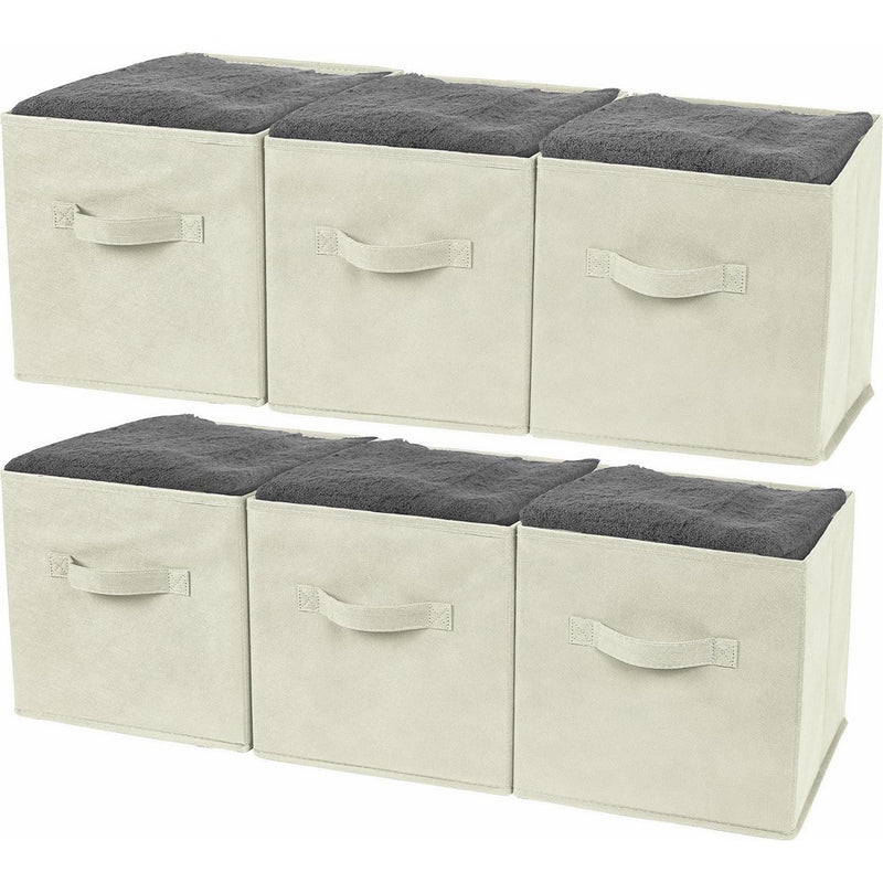 Greenco Foldable Storage Cubes Non-woven Fabric -6 Pack-(Beige)