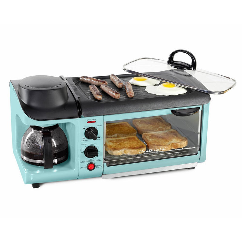 Nostalgia BSET300AQ Retro 3-in-1 Family Size Breakfast Station – Aqua Blue