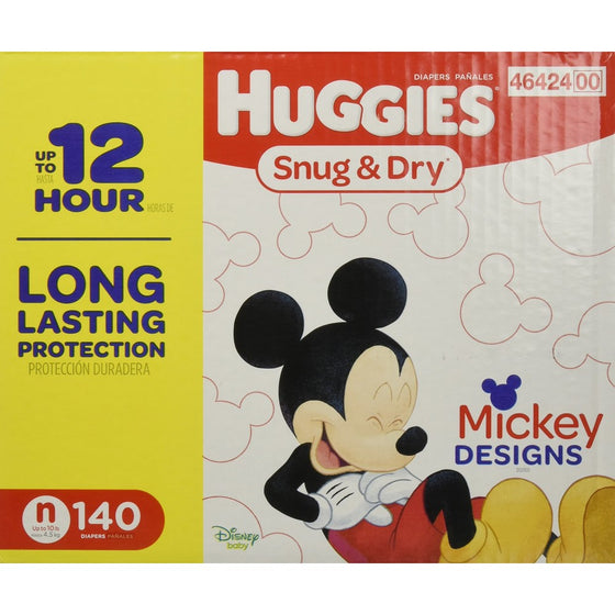 HUGGIES Snug & Dry Diapers, Size Newborn, 140 Count, GIGA JR PACK (Packaging May Vary)