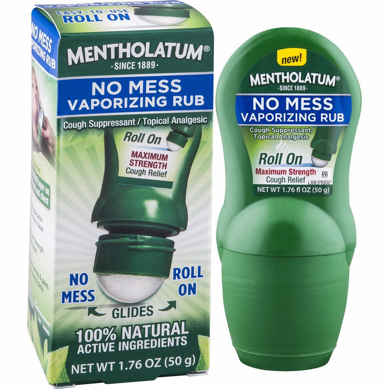 Mentholatum No Mess Vaporizing Rub with easy-to-use Roll On Applicator, 1.76 Ounce (50g) - 100% Natural Active Ingredients for Maximum Strength Cough Relief