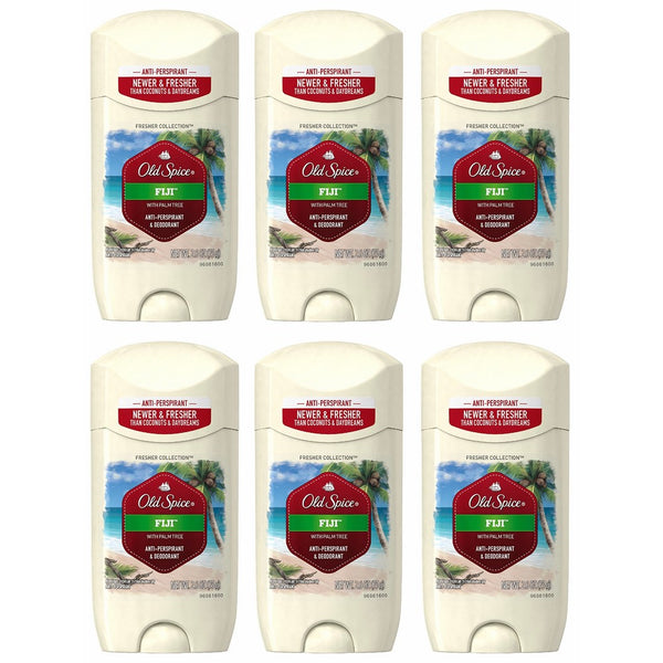 Old Spice Antiperspirant and Deodorant for Men, Fresher Collection, Fiji Invisible Solid, Coconut & Tropical Wood Scent, 2.6 Oz (Pack of 6)