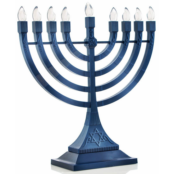 Zion Judaica LED Electric Hanukkah Menorah - Battery or USB Powered (Blue) - Batteries and Cable Not Included