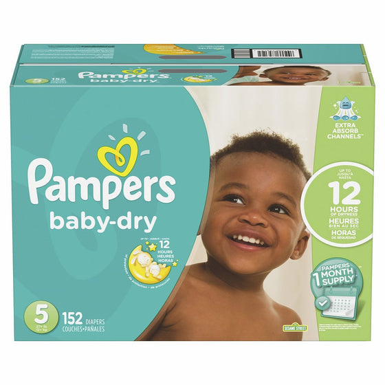 Pampers Baby-Dry Disposable Diapers Size 5, 152 Count, ONE MONTH SUPPLY