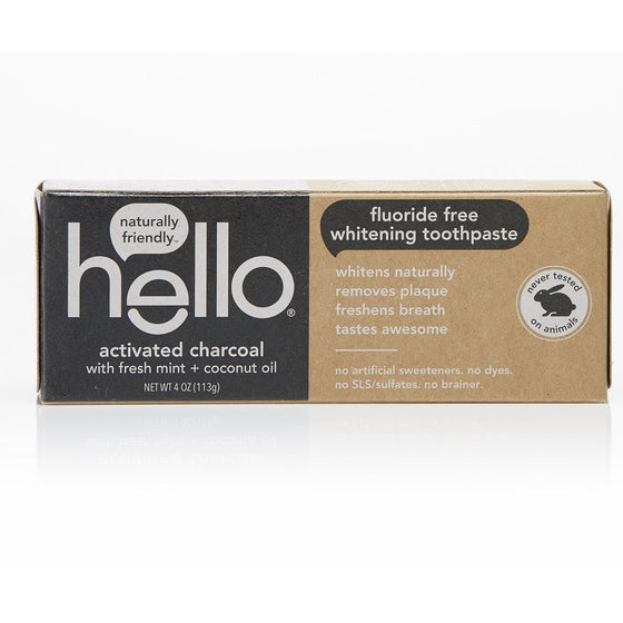 Hello Oral Care Activated Charcoal Fluoride Free Whitening Toothpaste, 4 Ounce