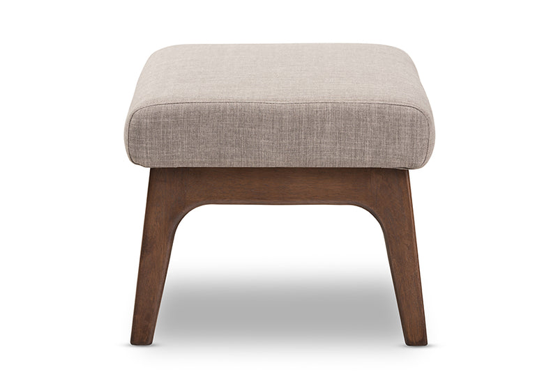 Baxton Studio Bianca Mid-Century Modern Walnut Wood Light Grey Fabric Ottoman