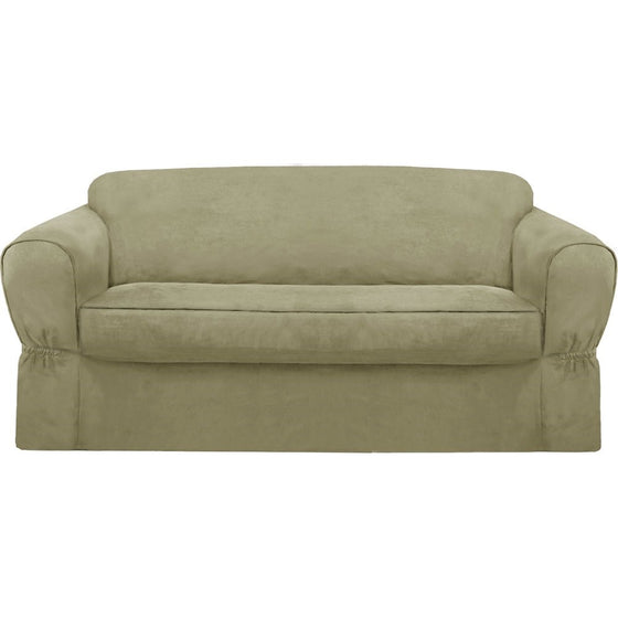 Maytex Piped Suede 2-Piece Sofa Furniture Cover / Slipcover, Sage