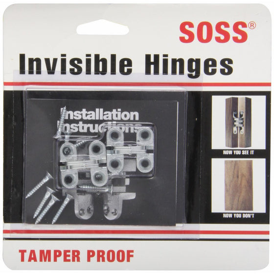 SOSS Mortise Mount Invisible Hinges with 4 Holes, Zinc, Satin Chrome Finish, 1" Leaf Height, 3/8" Leaf Width, 15/32" Leaf Thickness, #5 x 3/4" Screw Size (1 Pair)
