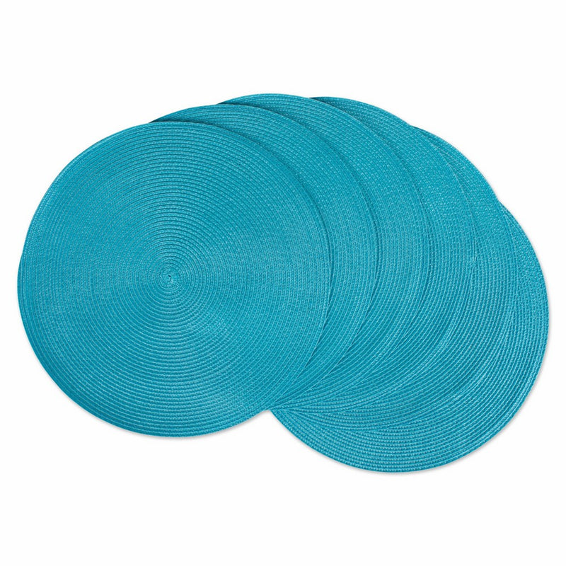 DII Round Braided/Woven, Indoor/Outdoor Placemat/Charger, Set of 6, Aqua