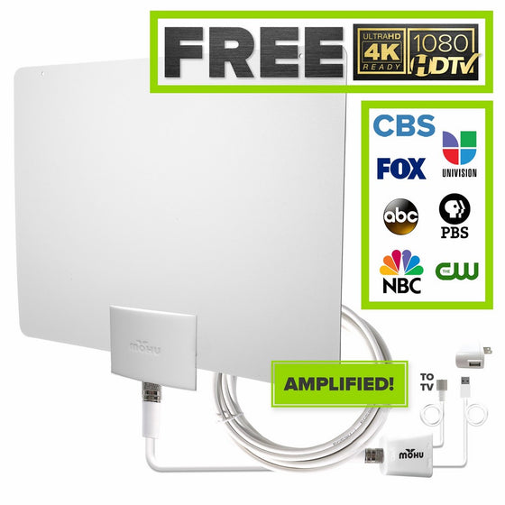 Mohu Leaf 50 TV Antenna, Indoor, Amplified, 60 Mile Range, Original Paper-thin, Reversible, Paintable, 4K-Ready HDTV, 16 Foot Detachable Cable, Premium Materials for Performance, USA Made, MH-110599